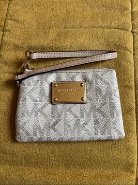 Michael Kors Beige Signature Canvas Wristlet with Pale Beige Strap